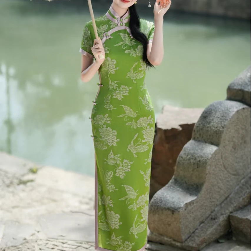 【蝶来花开】上上喜春夏新款浮雕提花丁厂长推荐长旗袍