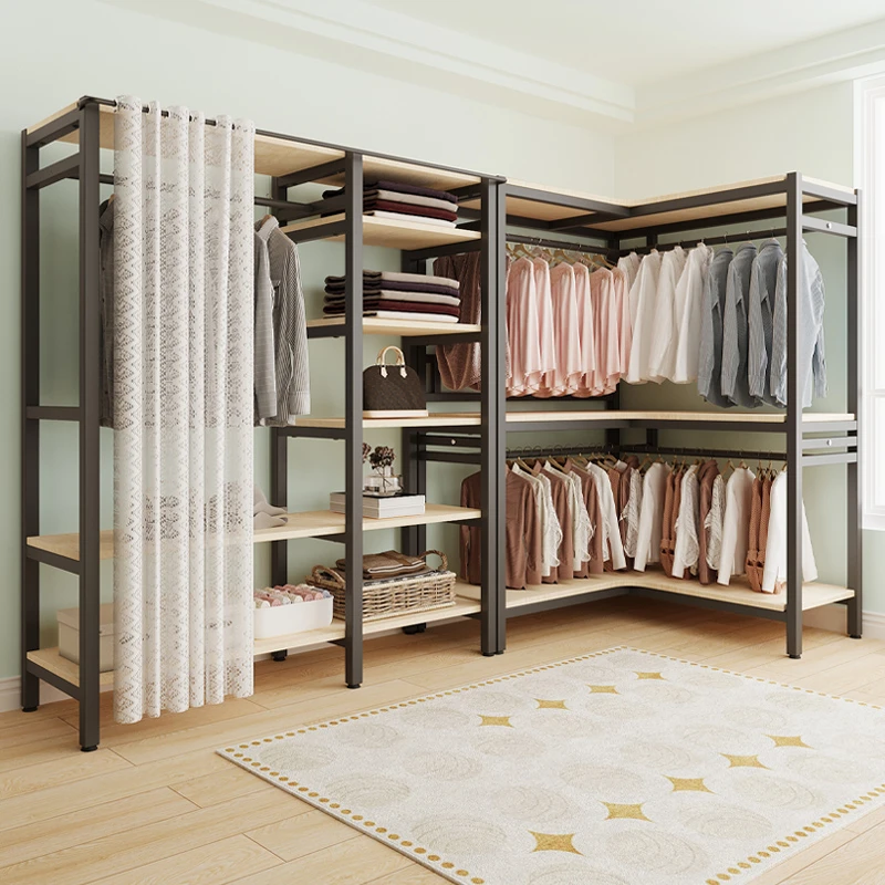 衣帽架家用卧室现代简约出租房用衣帽间开放式转角衣柜组合衣架子
