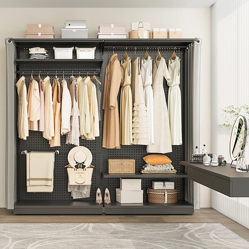 北之木洞洞板衣柜金属衣帽架落地卧室出租房组装简易衣物收纳架子