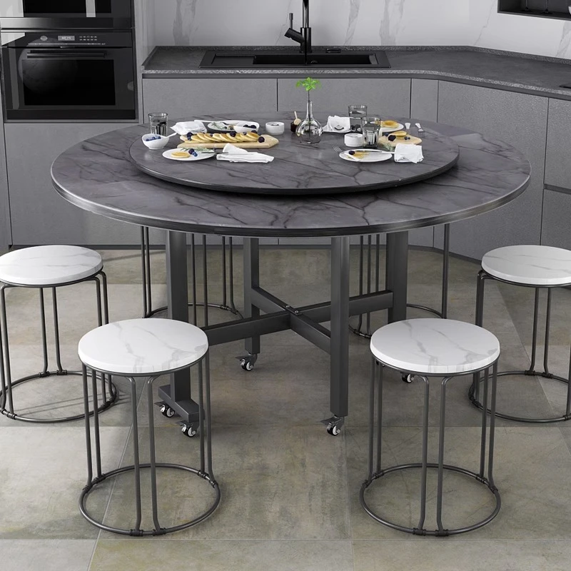 北之木折叠桌简易餐桌家用小户型碳素钢架吃饭桌子出租屋用大圆桌