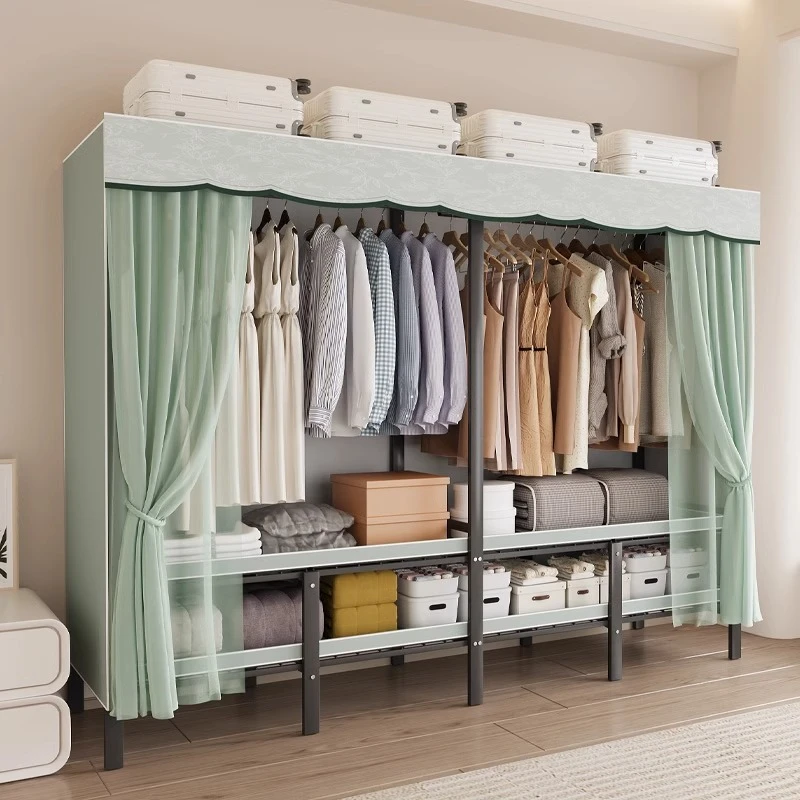 衣帽架落地衣柜家用卧室简易衣柜出租房用免安装加粗钢管折叠衣橱