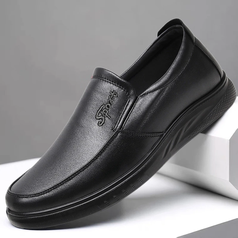 春秋款防水老北京布鞋男士软底防滑工作鞋子仿皮黑色商务休闲男鞋