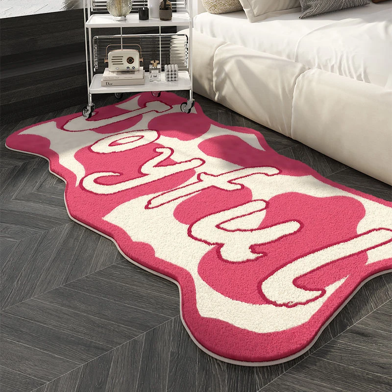 卧室地毯ins风字母床边毯家居高颜值地毯异形长条毛毛仿羊绒地毯