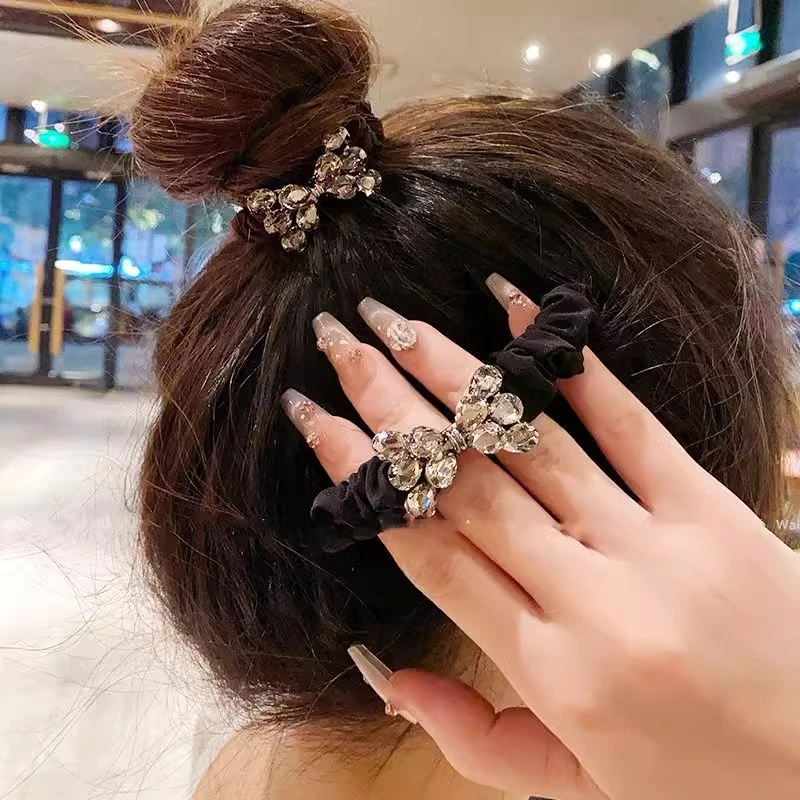 气质镶钻蝴蝶结发圈女网红百搭丸子头皮筋2025新款马尾简约头饰