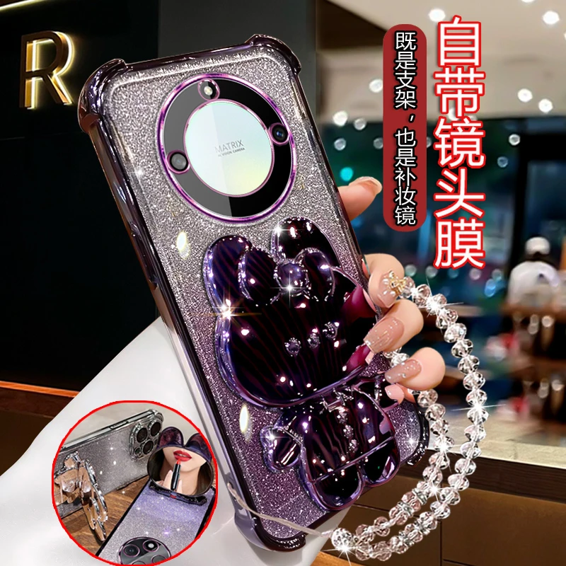 适用华为荣耀x60手机壳全包防摔荣誉X60时尚网红支架带镜BRC-AN00