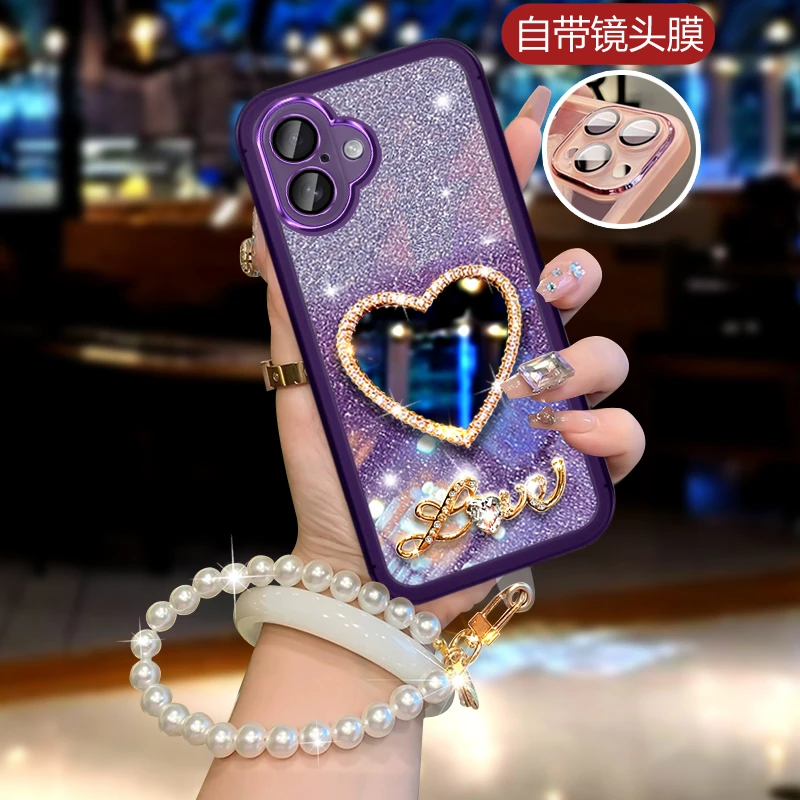 适用新款iPhone16手机壳全包镜头膜苹果16plus网红高级爱心镜软壳