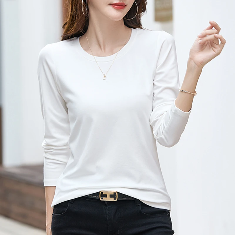 莫代尔薄款长袖t恤女士春秋新款圆领修身显瘦打底衫内搭外穿上衣