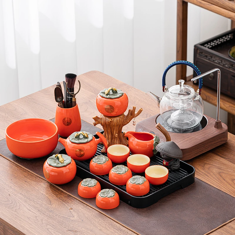 富转转西红柿子懒人泡茶器全半自动茶具大套装家用轻奢高档茶壶杯