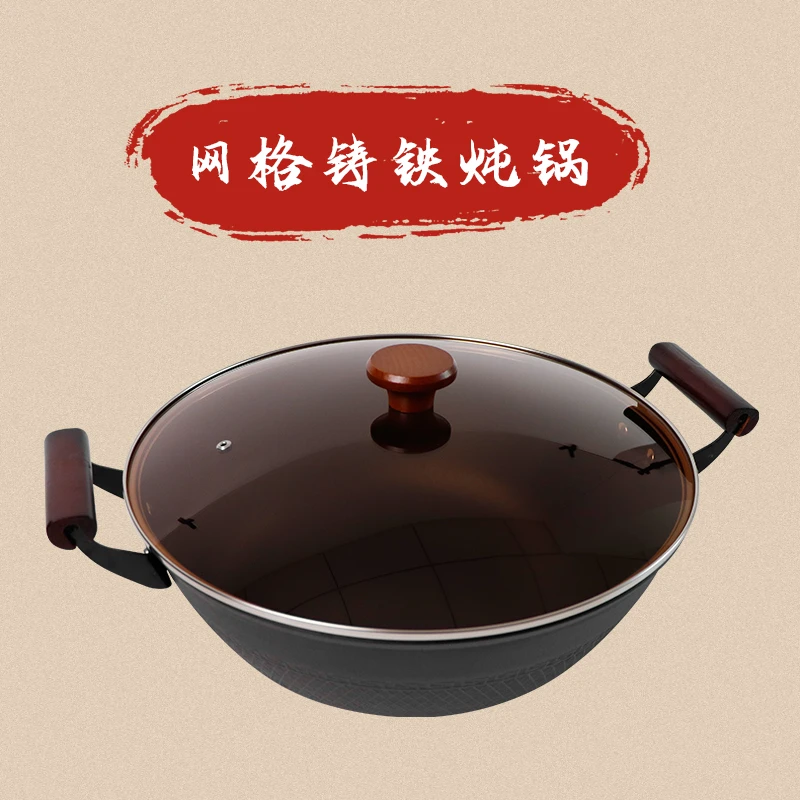 双耳铸铁厨房炖锅防滑防滑涂层工艺两用炖煮-Da