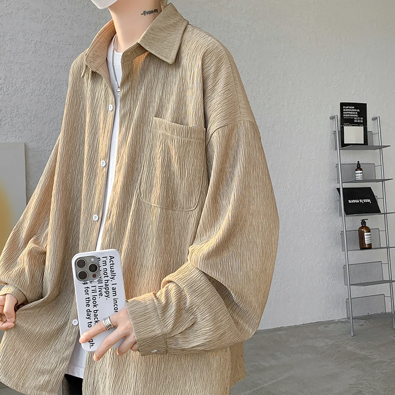 东方骆驼2024夏季宽松衬衫男士休闲情侣学生潮流大码衬衣长袖外套