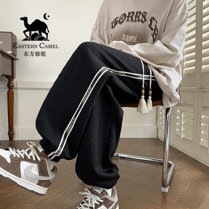 东方骆驼秋冬季新款卫裤男美式潮青少年束脚运动设计感条纹休闲裤