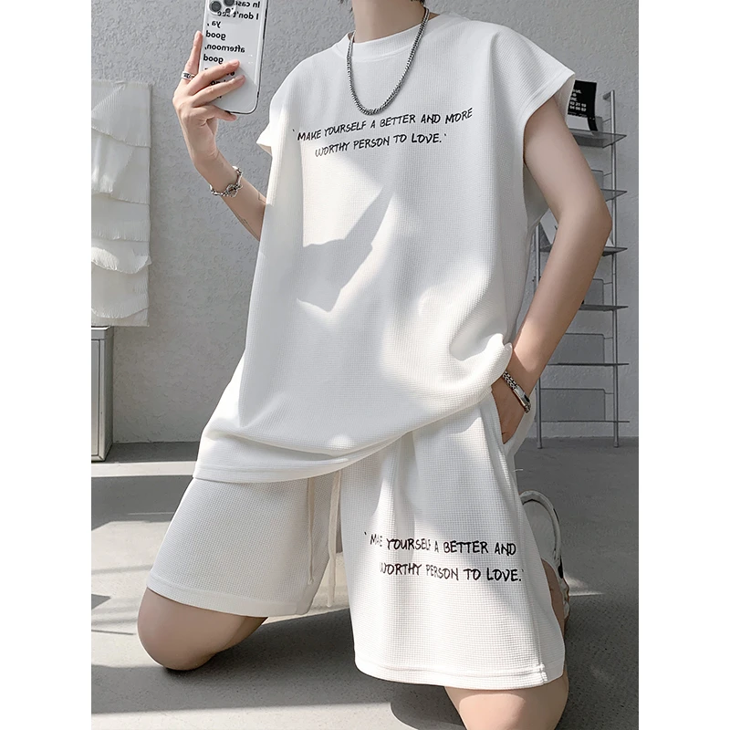 跑步运动套装男夏薄款潮牌休闲宽松短袖短裤健身搭配一套