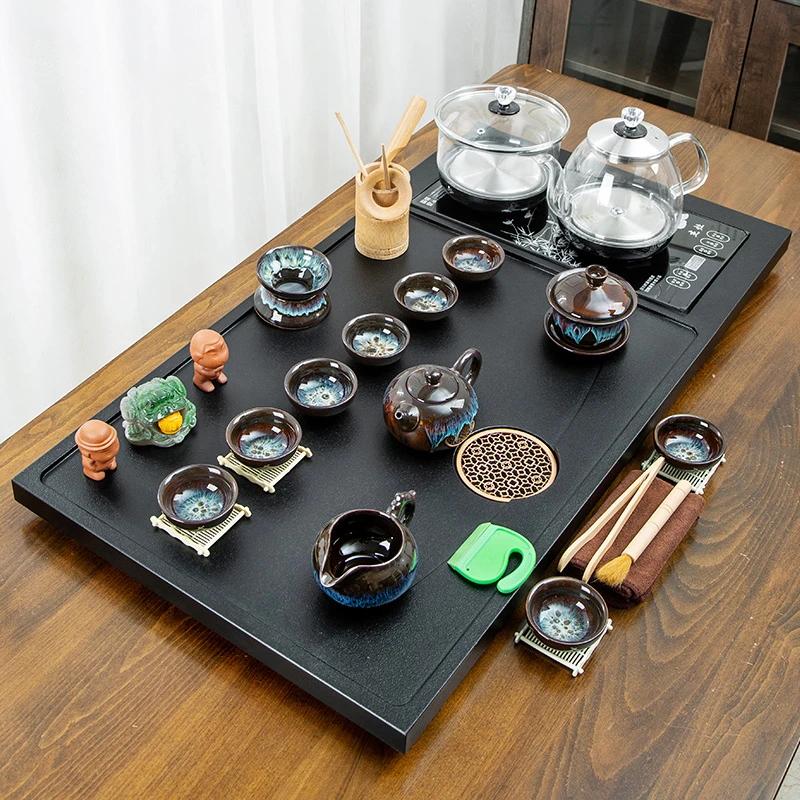 古弘整块乌金瓷石茶盘全自动一体茶具套装家用简约客厅大茶台茶道