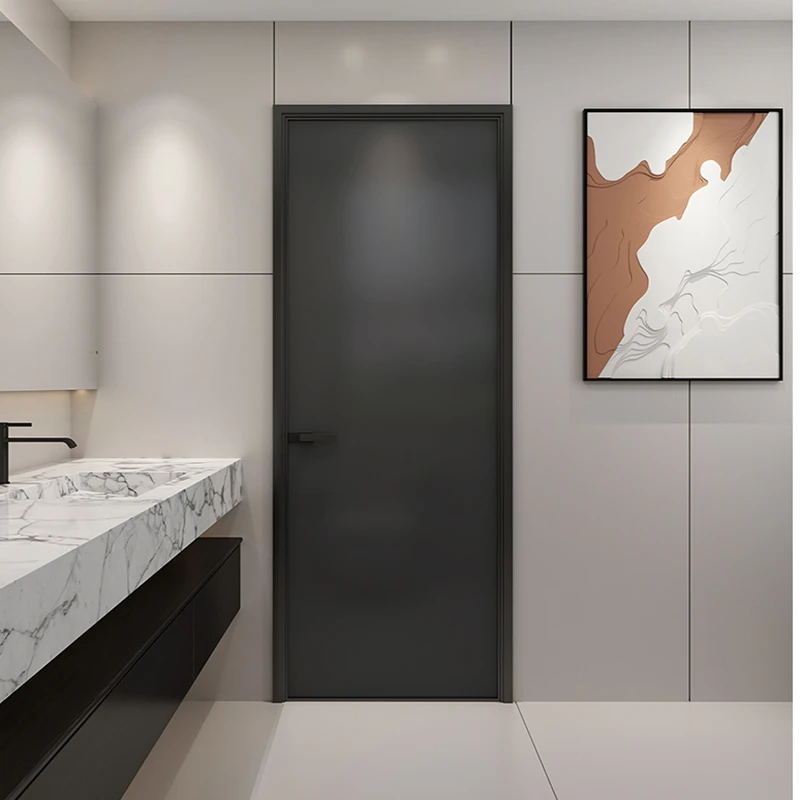 长虹玻璃钛镁铝合金平开门极窄边框灰油砂卫生间浴室厕所门厨房门