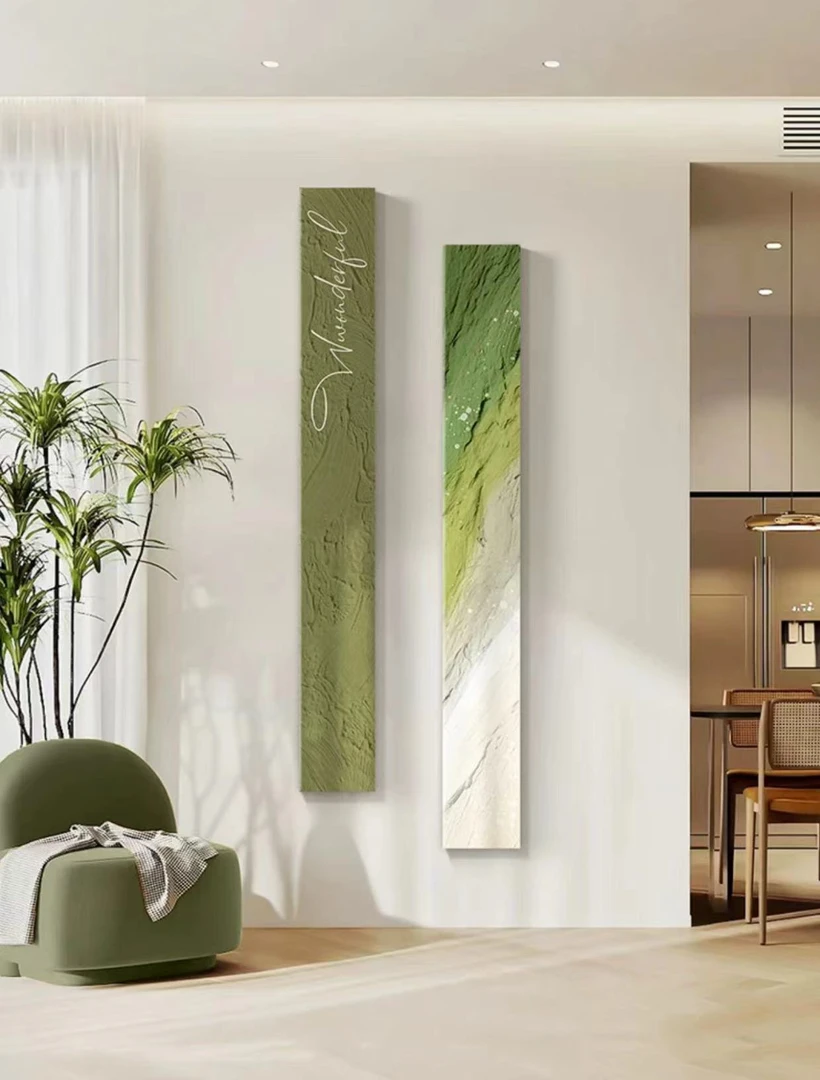 简约奶油中古风玄关走廊过道装饰画小众艺术长条窄版竖款壁画