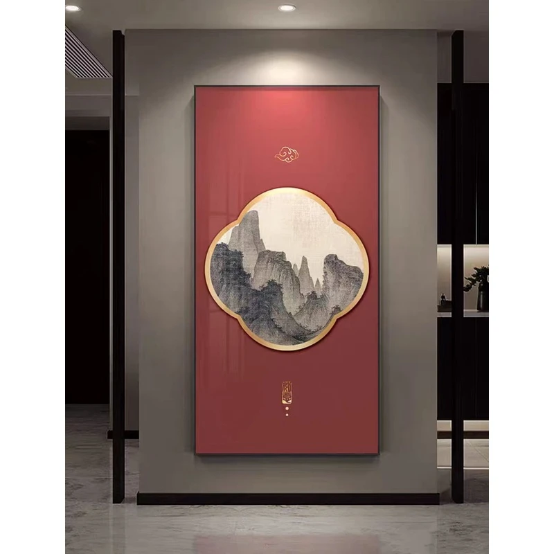 新中式玄关走廊入户客厅装饰画古典水墨山水书房办公室茶室壁画