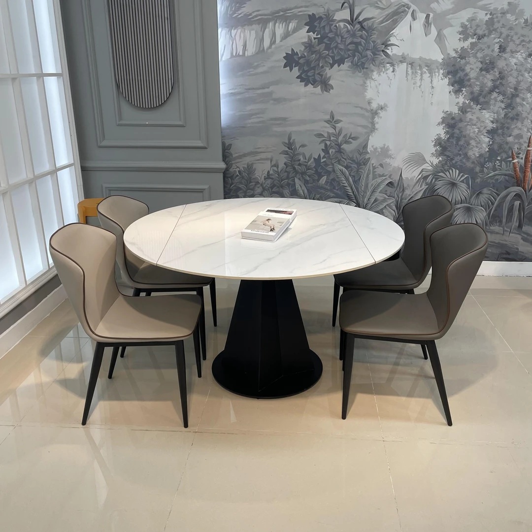 旋转方圆两用意式折叠现代简约岩板餐桌家用小户型伸缩变圆桌饭桌