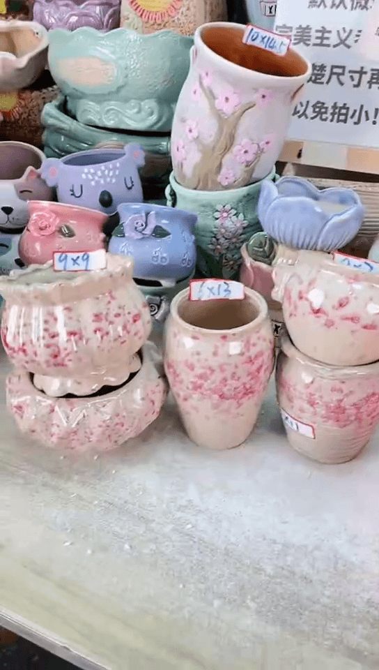 【闪购商品】陶瓷15cm以下@@F4-65A粉红豹花盆5件套