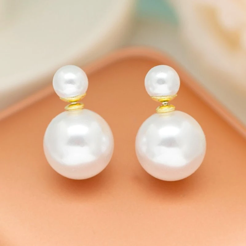 铜合金仿珍珠耳饰 白色温柔珠珠耳钉小众轻奢时尚两戴女士耳坠489