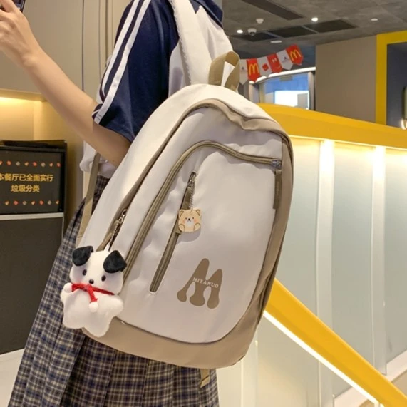 书包女大学生韩版大容量百搭森系巧克力色高中学生双肩包旅行背包