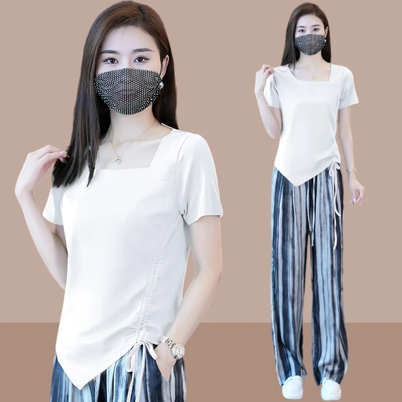 高级感不规则抽绳短袖T恤女夏季正肩设计感上衣别致独特漂亮小衫