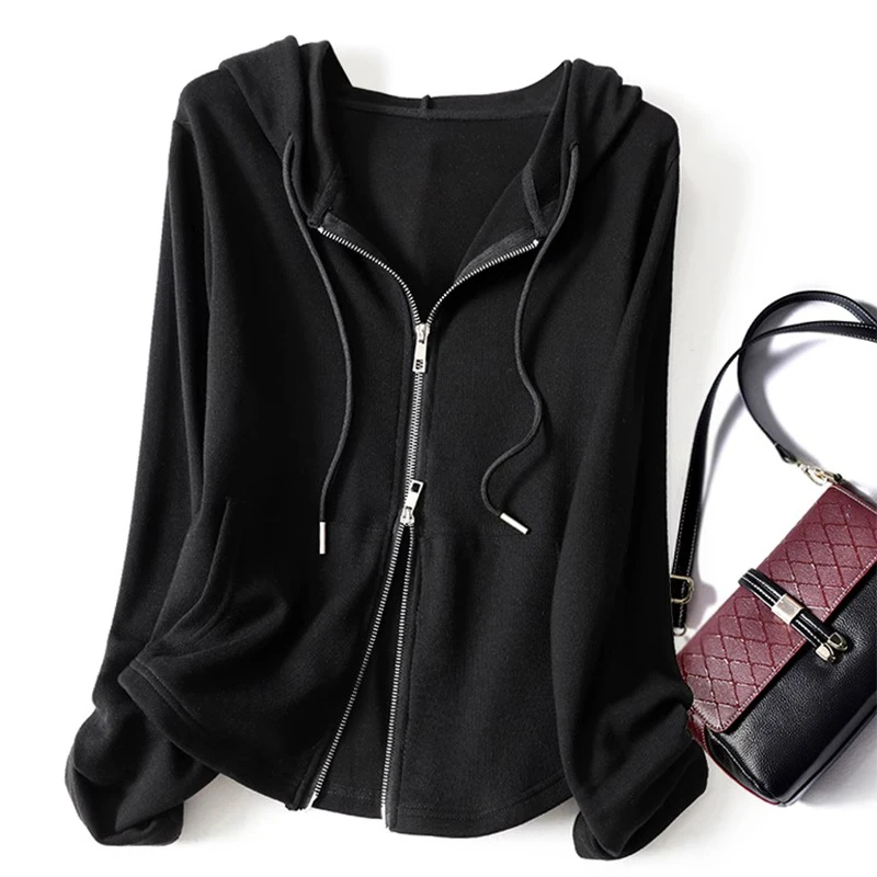 双拉链连帽口袋卫衣女秋冬韩版学院风休闲运动外套设计感长袖上衣