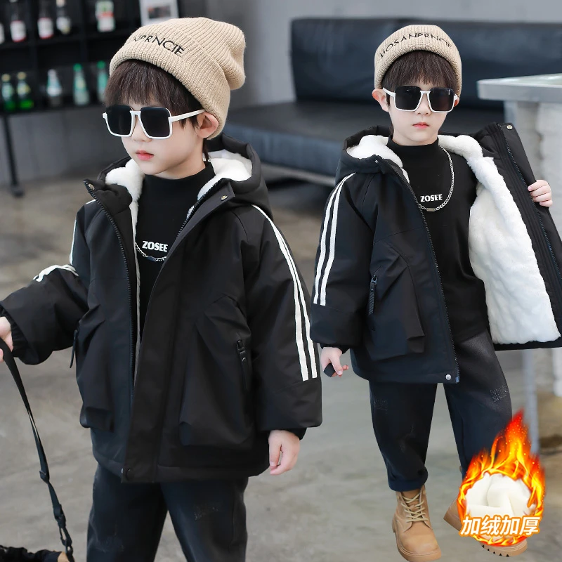男童加绒派克服冬季2025新款中小童洋气棉服加厚冲锋衣保暖棉衣潮