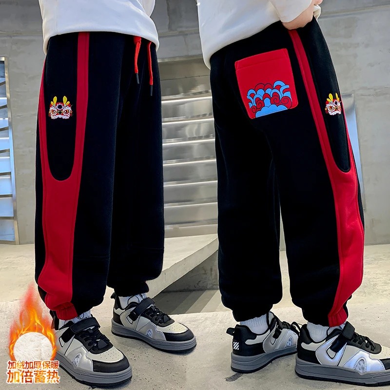 男童加绒加厚裤子冬款中大童保暖秋冬蓄热宽松休闲裤冬季特厚长裤