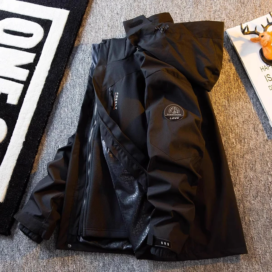 仓石一树潮牌冲锋衣外套男秋冬季加绒加厚三合一可拆卸连帽夹克潮