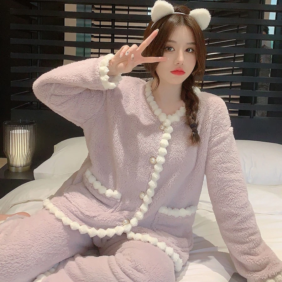 一套过冬2024睡衣女秋冬款珊瑚绒家居服加厚冬天冬季甜美保暖套装