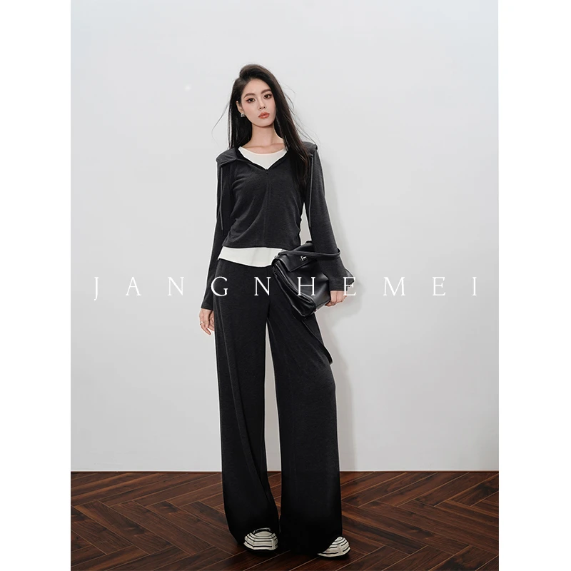 JANGHEMEI【初遇】假两件上衣休闲裤套装 S24581M43+S24582M43