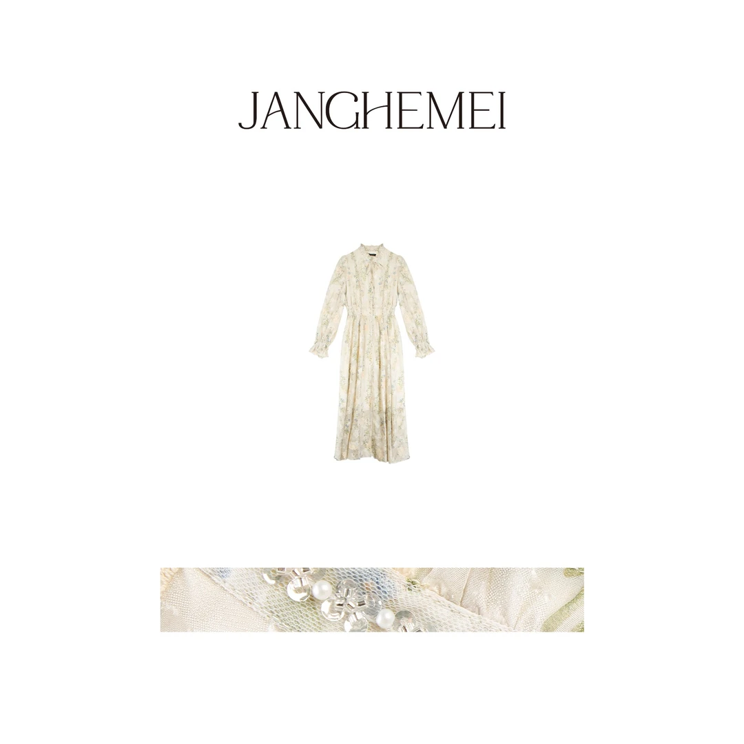 JANGHEMEI【V领收腰连衣裙】尤莱特喇叭袖长裙 L18438M42+L18439M42