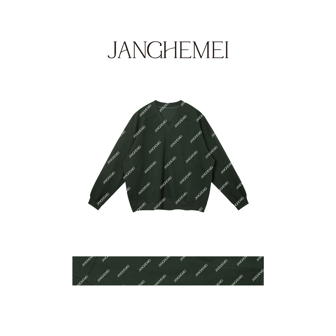 JANGHEMEI【低饱和】休闲套头V领卫衣简约纯色百搭卫衣女 R24869M43