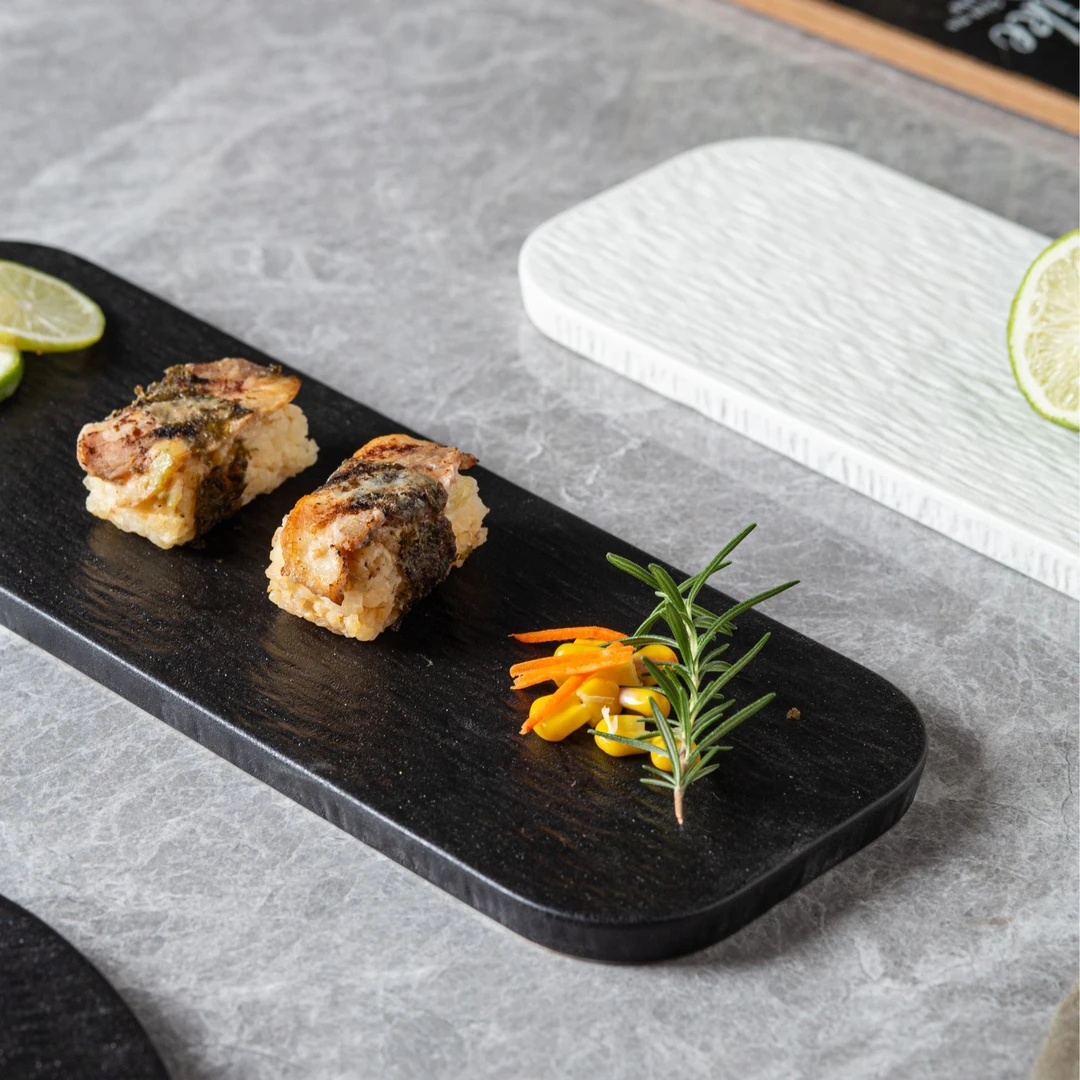 【烟火老师专属】高品质火山纹岩石纹寿司盘刺身盘平盘长条盘黑色