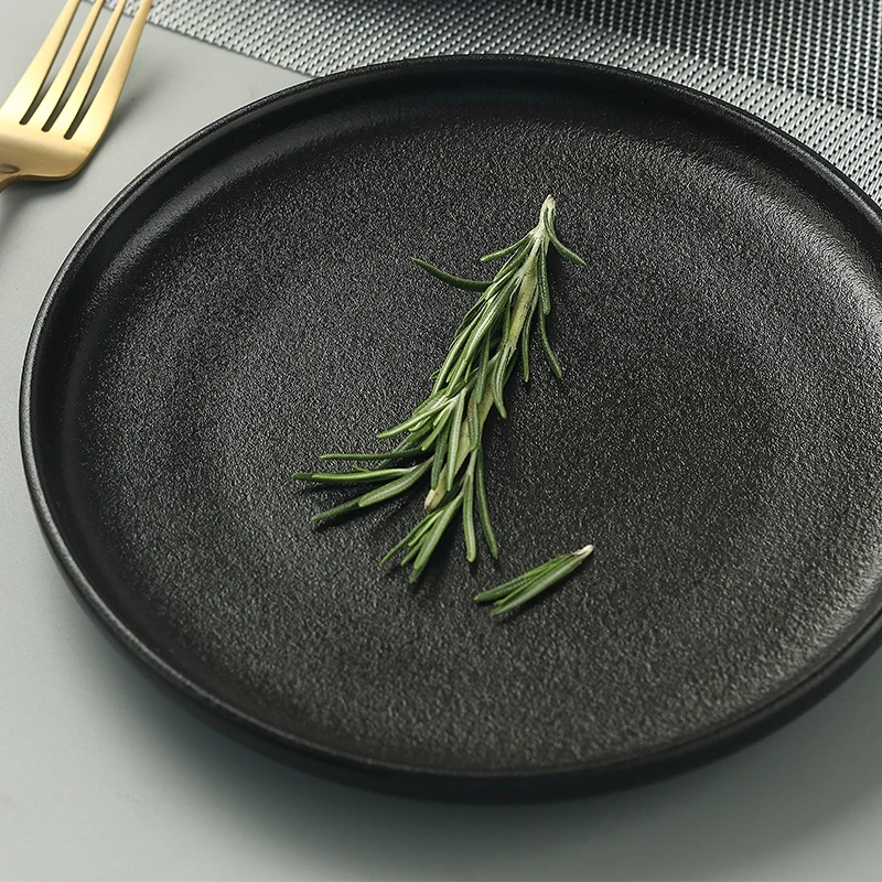 【烟火老师专属】轻奢简约高冷风西餐牛排盘艺术陶瓷餐盘10寸磨砂黑