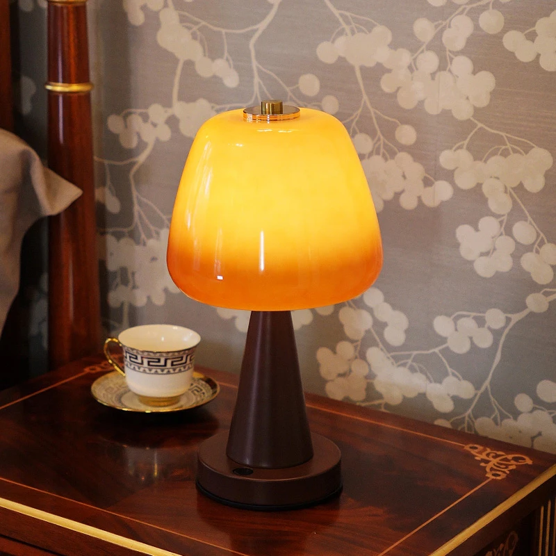 中古复古氛围灯装饰台灯蘑菇灯床头灯卧室充电插电两用家用美式