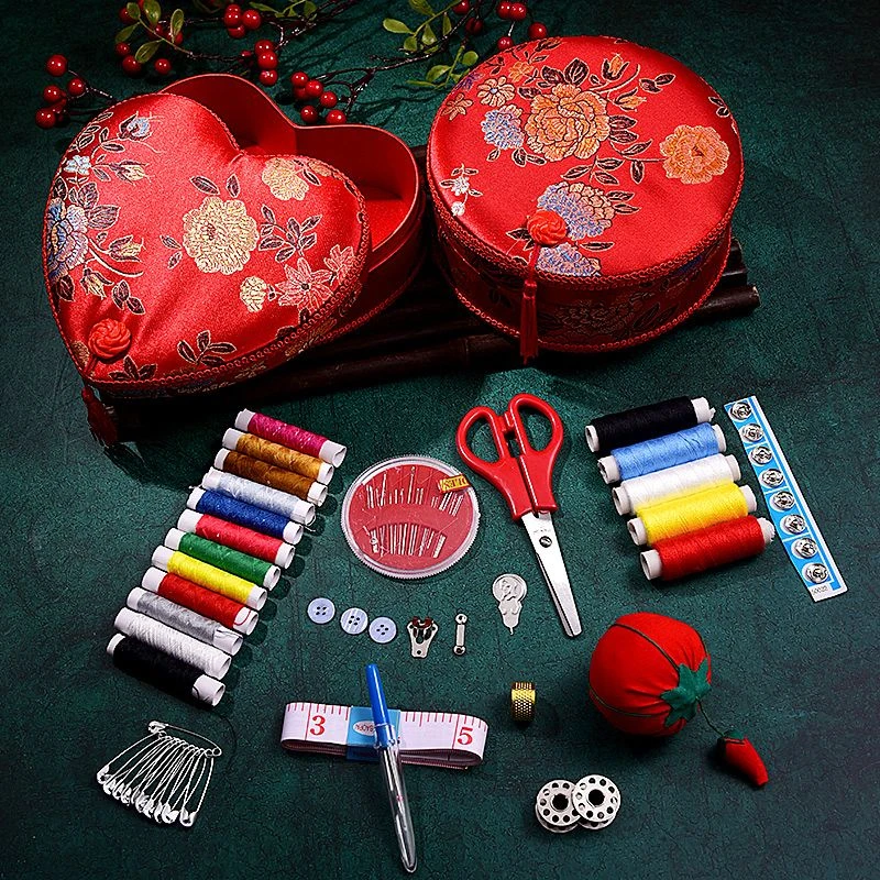 结婚女方陪嫁针线盒高档便携中国风嫁妆家用多功能婚礼出嫁针线包