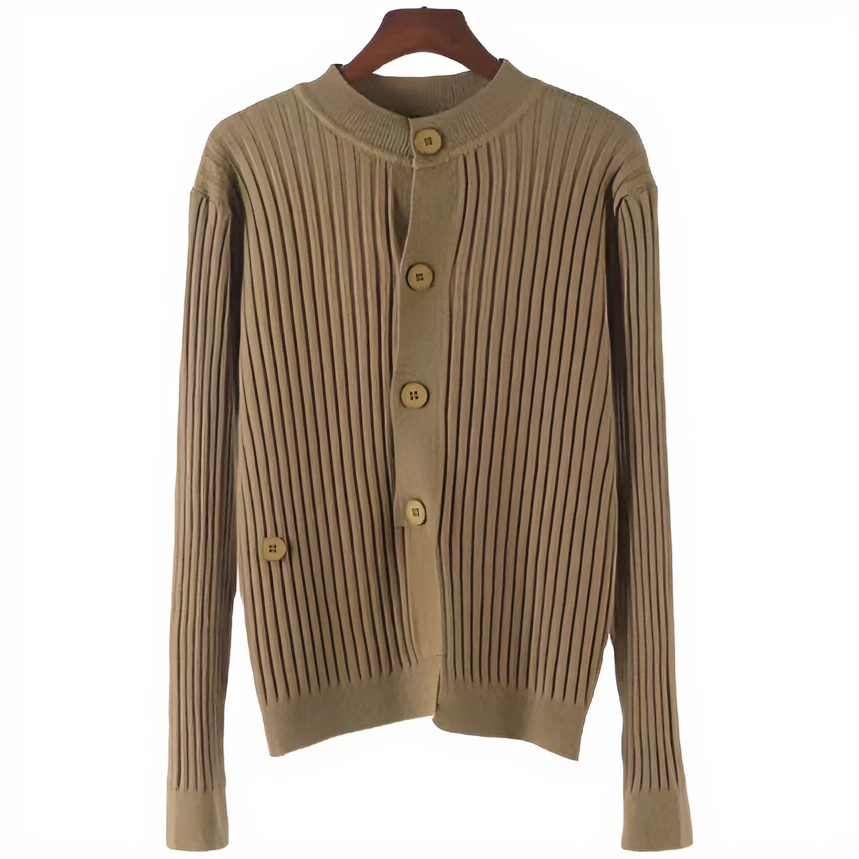 设计感小众别致开叉长袖针织开衫女高级感洋气毛衣外套百搭时尚