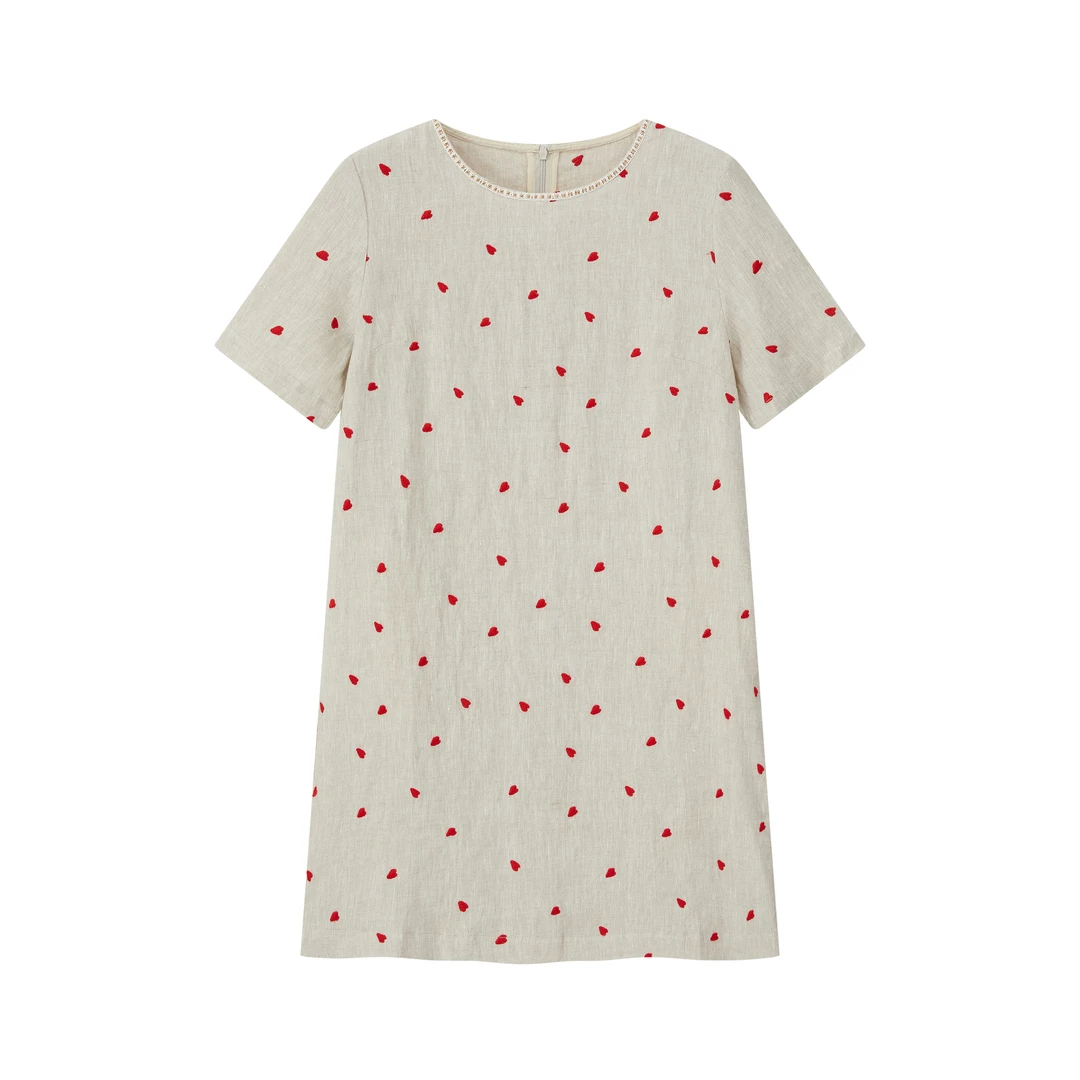 【多多在美国】高定爱心刺绣亚麻连衣裙