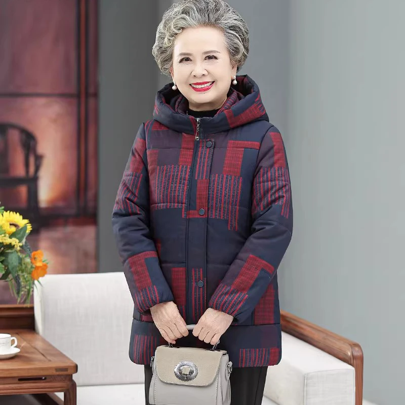 中老年人妈妈冬装加厚棉服60岁70奶奶冬季连帽棉衣外套老太太棉袄