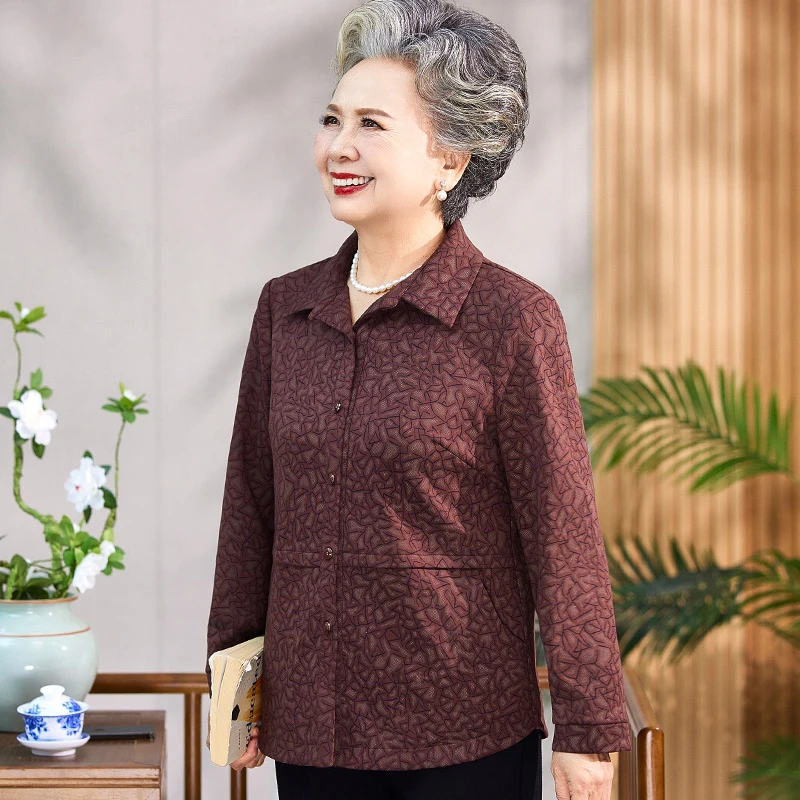 中老年人妈妈春秋长袖衬衫2025新款奶奶秋装宽松衬衣薄外套老太太