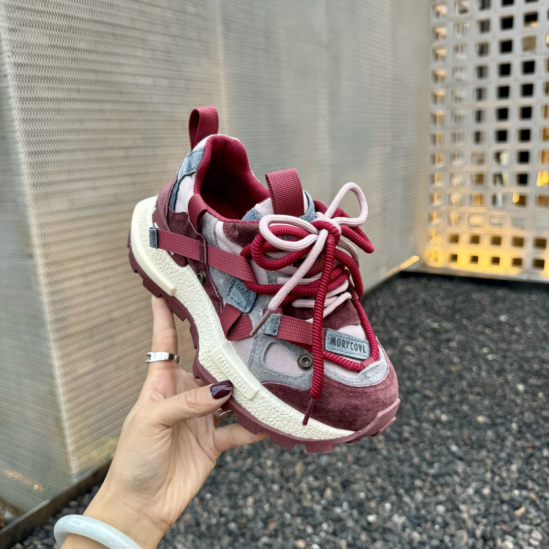 2024秋款真皮潮鞋拼色复古女款时尚鞋子~百搭女士厚底休闲鞋8272