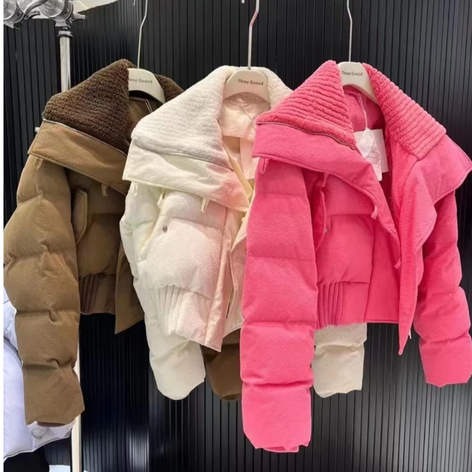 网红小众高级感炸街棉服女小个子冬季粉色高腰短款棉衣外套潮牌