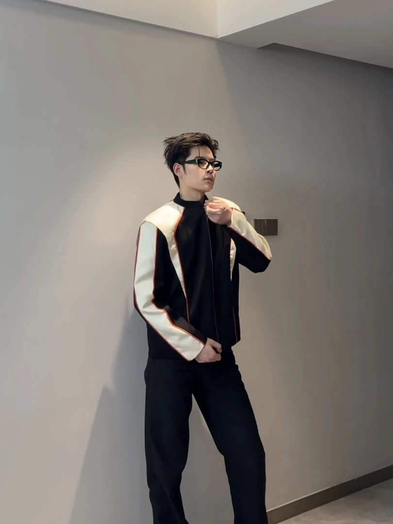 及时雨东 飞机袖撞色拼接短款 西服夹克外套男