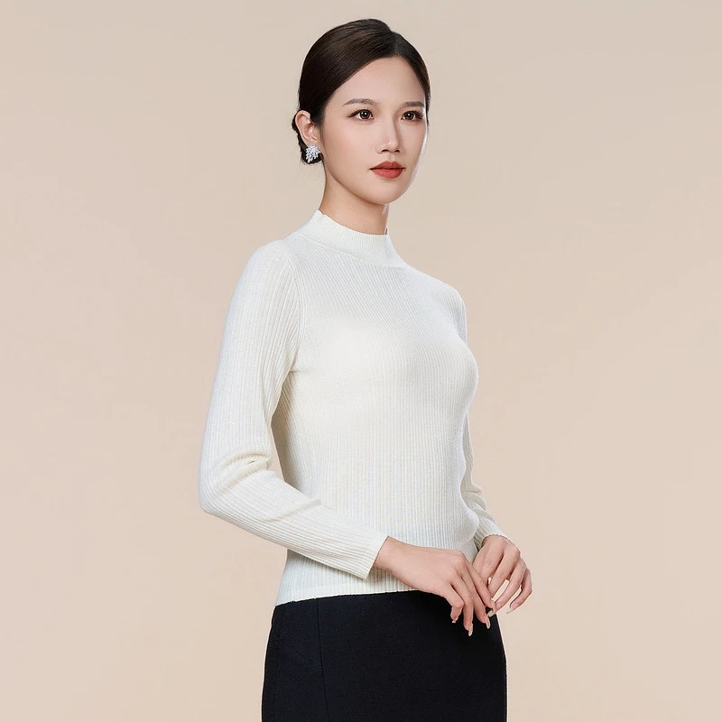 SUSSI/古色月光白百搭保暖高领长袖毛衣女装