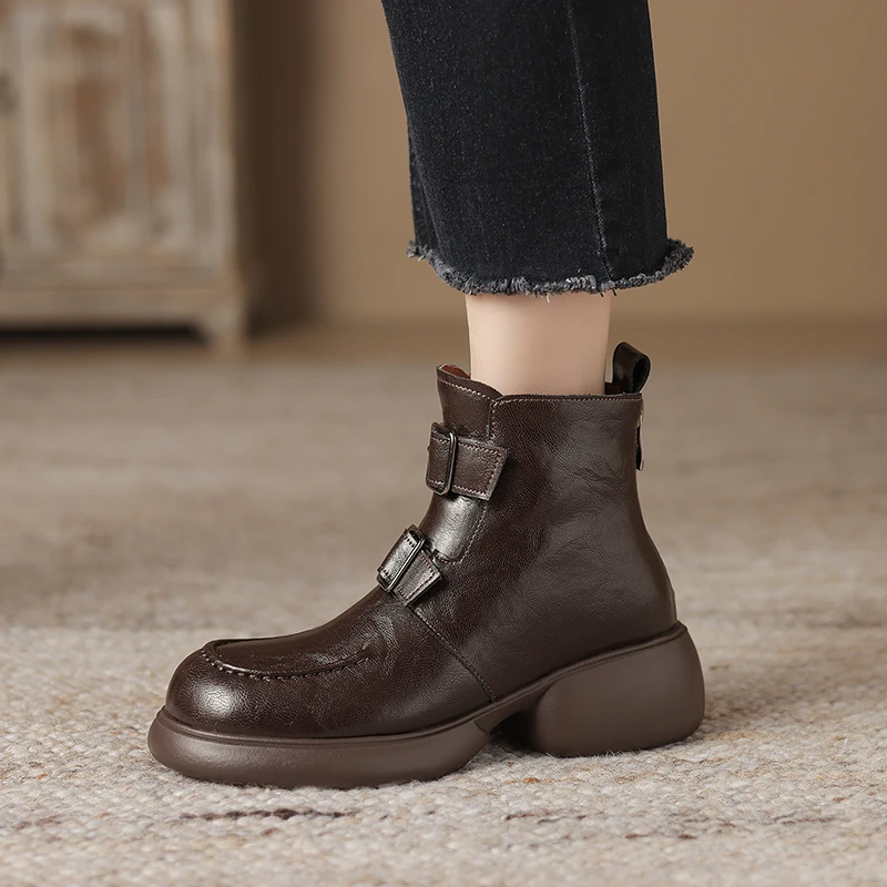 5cm厚底粗跟小个子舒适百搭秋冬加厚保暖英伦风马丁靴短筒短靴女