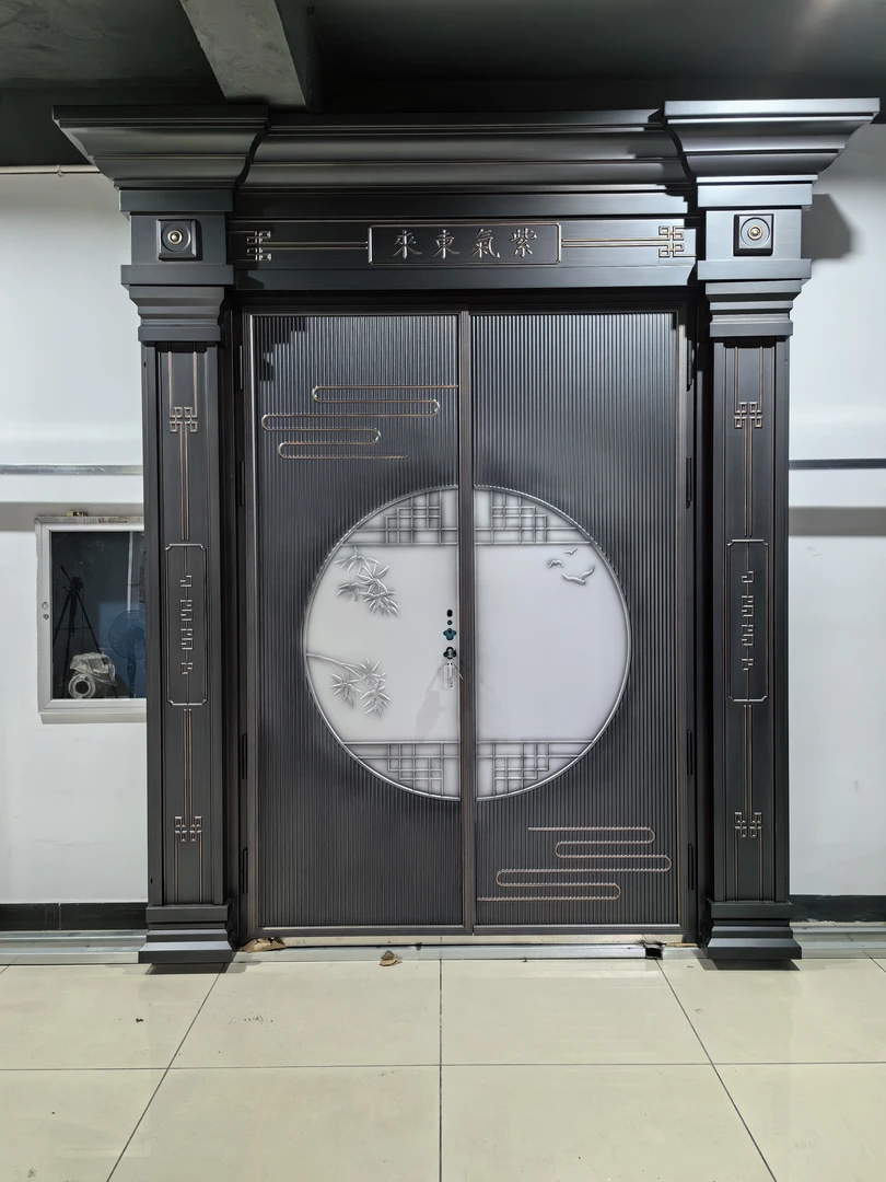 私人订制仿铸铝卡门工艺锌镁合金别墅入户大门新农村自建房大门