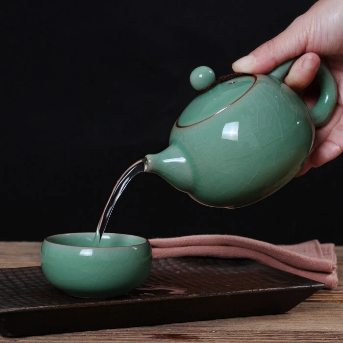 龙泉青瓷西施紫砂壶茶具哥窑茶壶陶瓷单壶带过滤泡茶壶200冰裂