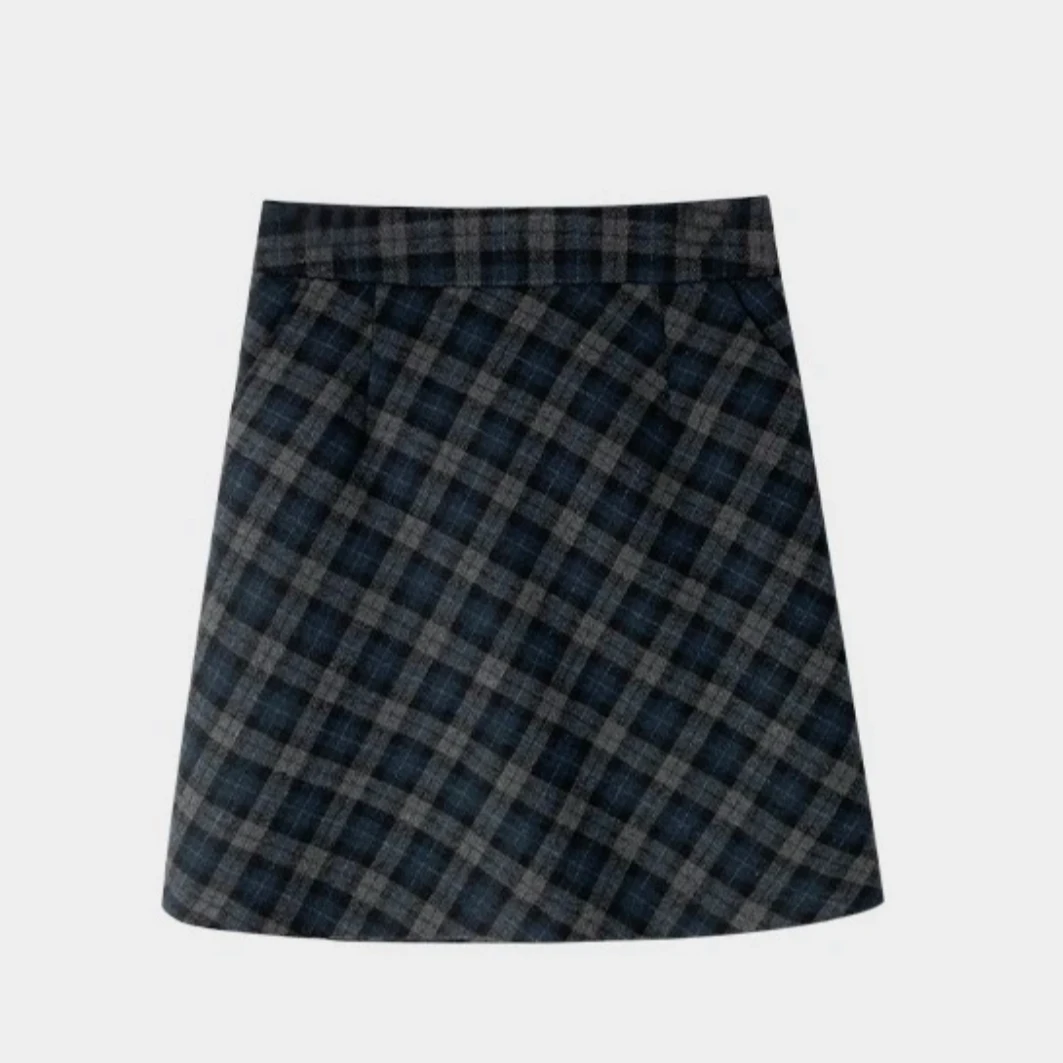 【1088】冬季羊毛呢格子裙2024新款百搭轻奢高腰中长裙气质半身裙