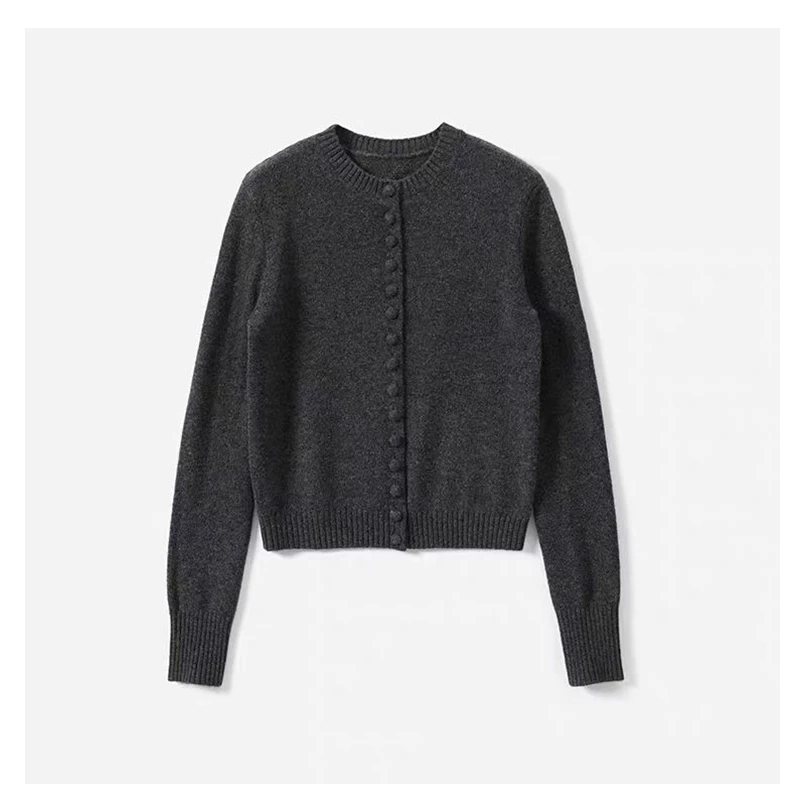 【2090】47CM高腰保暖毛长袖针织衫 秋冬开扣小开衫